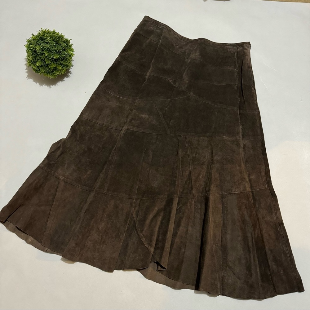 Charter Club Brown Suede Patchwork Midi Skirt